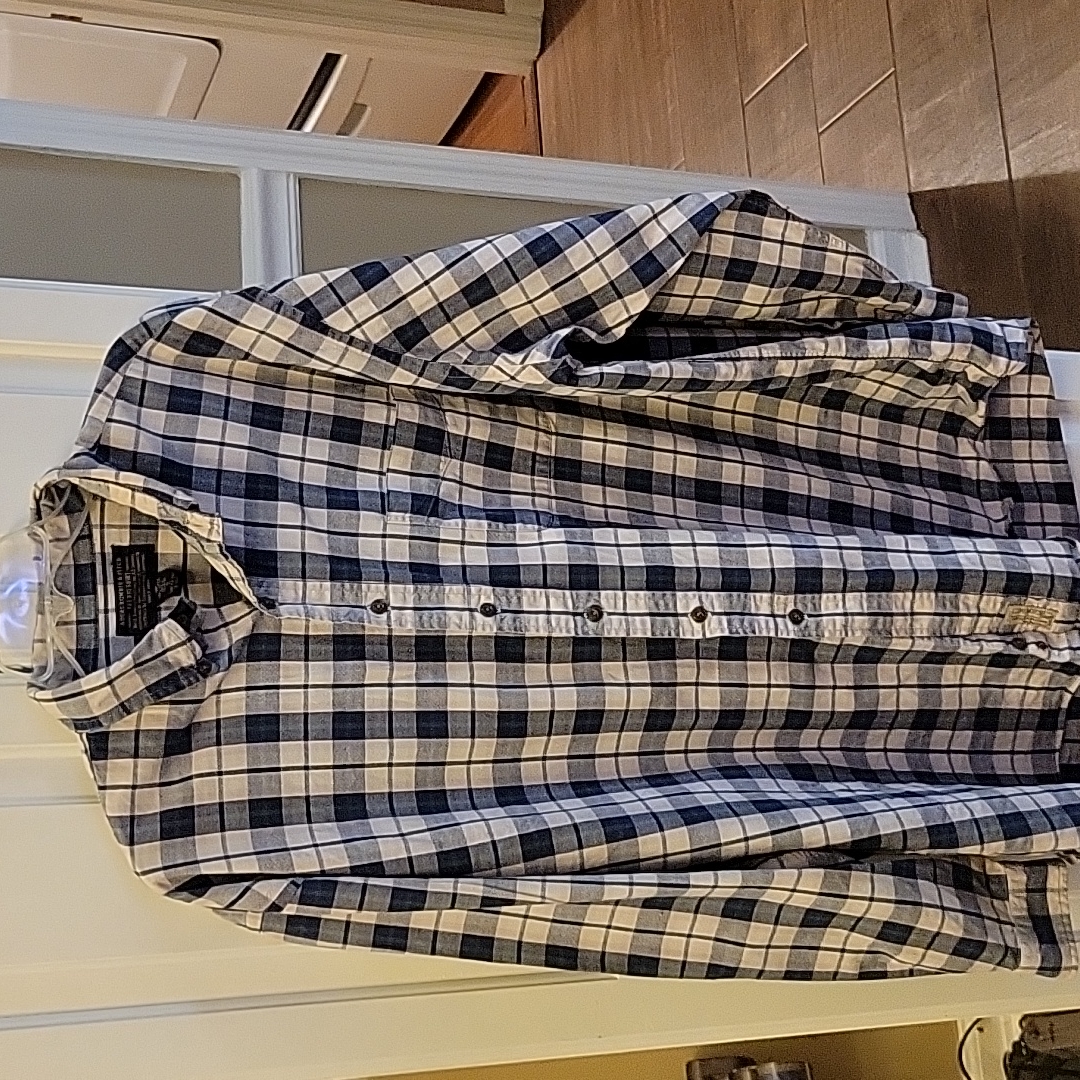 Abercrombie & Fitch Big Shirt Blue Green White Plaid Long Sl 100% Cottonxl Euc
